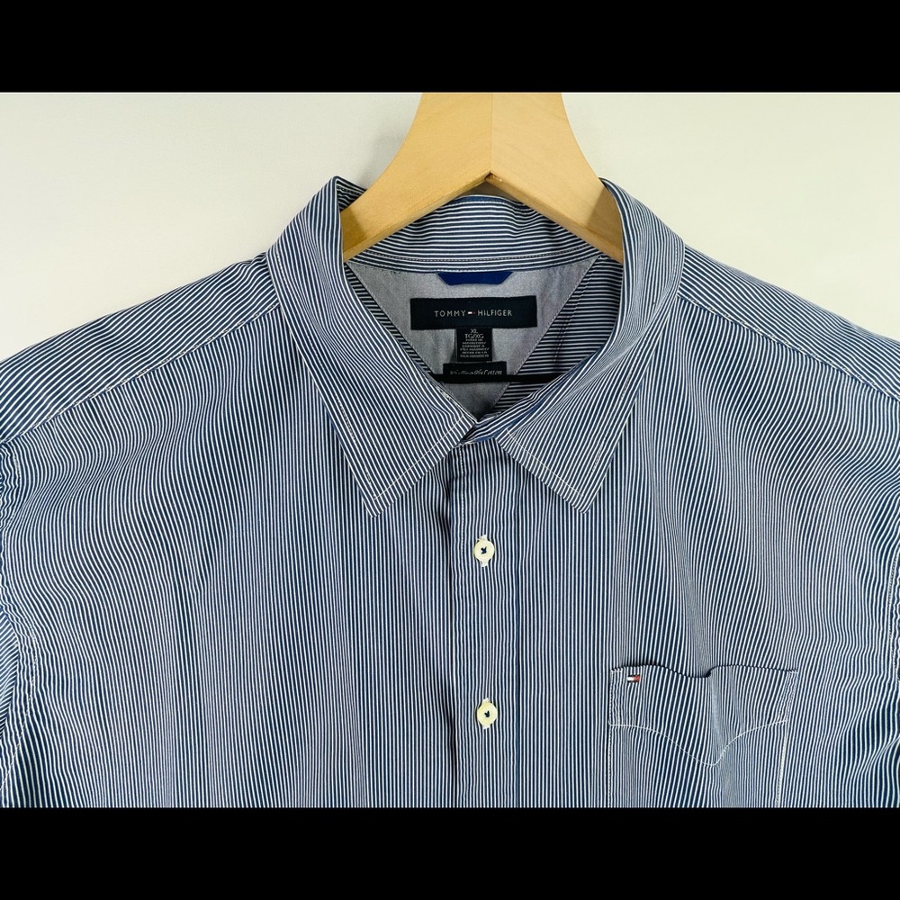 TOMMY HILFIGER MENS SZ XL 80’s TWO PLY COTTON SHORT SLEEVE BUTTON UP SHIRT